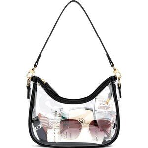 Women's Black-t Transparent Design Cute Gold Chain Strap Underarm Hobo Purses